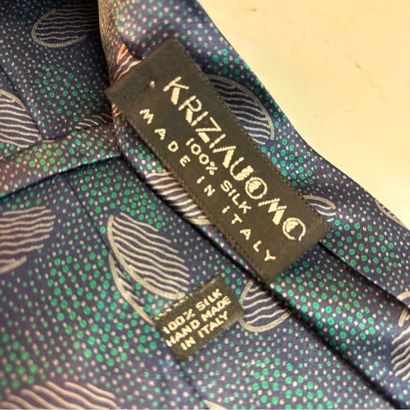 KriziaUomo 100% Silk Tie | Made in Italy | Blue Green Dot Abstract Print - Picture 2 of 2